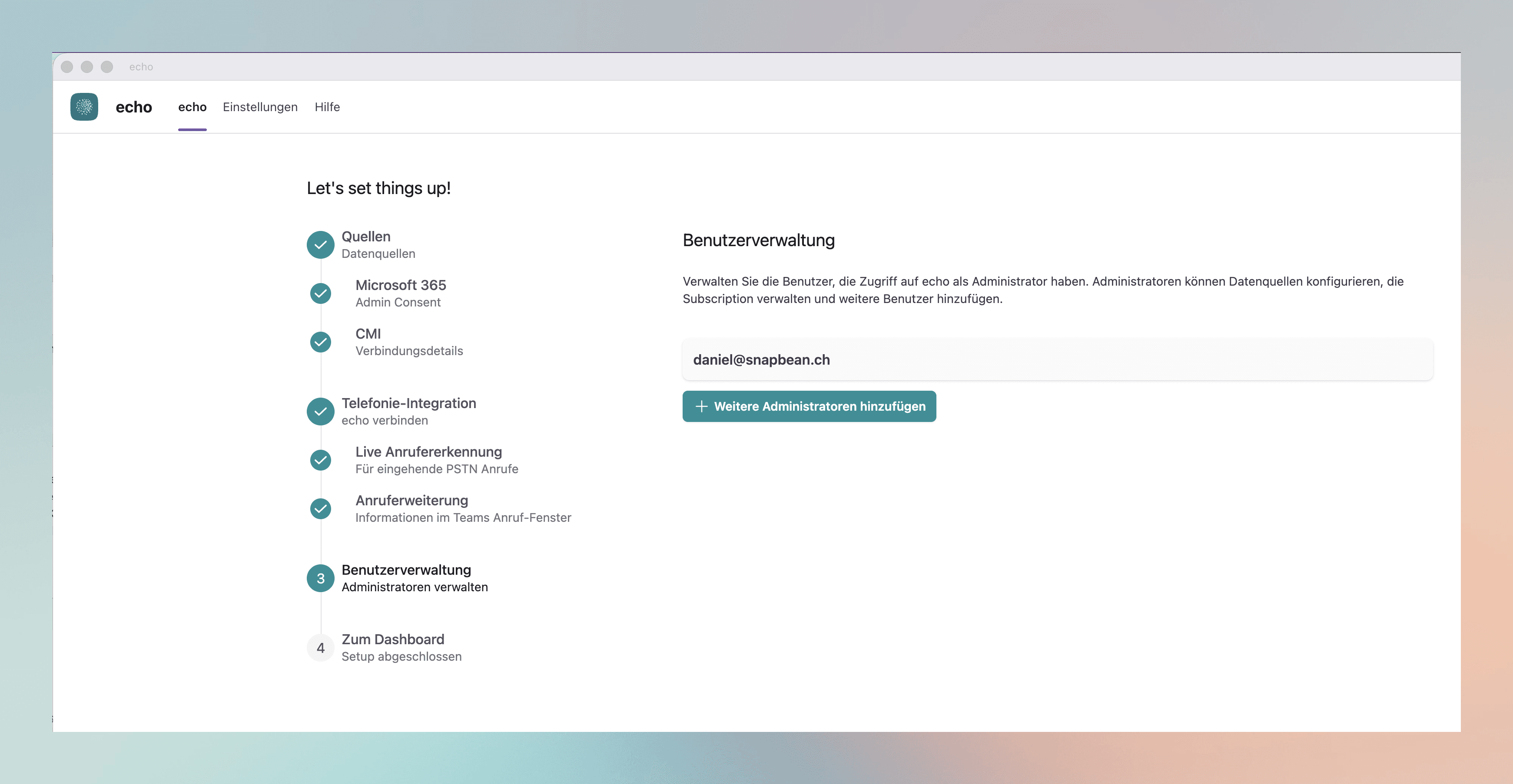 Managing administrators. Additional people with management rights can be added here.